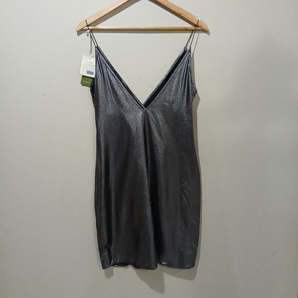 LILYSILK Silk Dress Womens Medium Silver Metallic Wrap Layered Skirt NWT - Picture 2 of 11